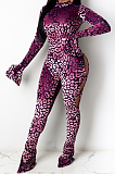 Coffee Positioning Printing Horn Long Sleeve Round Collar Bodycon Jumpsuits ZDD31160-1