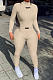 Khaki New Ribber Lettet Embroidered Long Sleeve O Neck Bodycon Pants Casual Two-Piece YYF8242-1