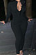 Black Autumn Women Long Sleeve Stand Collar Zipper Collcet Waist Solid Color Bodycon Jumpsuits HXY88077-2