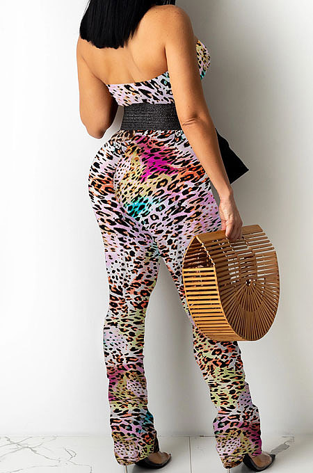 Black Women Strapless Sexy Tight Perspectivity Mesh Spaghetti Printing A Word Shoulder Bodycon Jumpsuits NO Waistband XZ5185-3