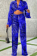 Blue Wholesal New Printing Long Sleeve Deep V Collar Strapless High Waist Shift Pants Sets LJJ6075-1