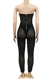 Red Strapless Sexy Pure Color Bandage Back Zipper Perspectivity Ruffle Bodycon Jumpsuits XZ5183-2