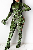 Coffee Positioning Printing Horn Long Sleeve Round Collar Bodycon Jumpsuits ZDD31160-1