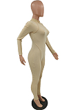 Blue Autumn Women Long Sleeve Stand Collar Zipper Collcet Waist Solid Color Bodycon Jumpsuits HXY88077-3