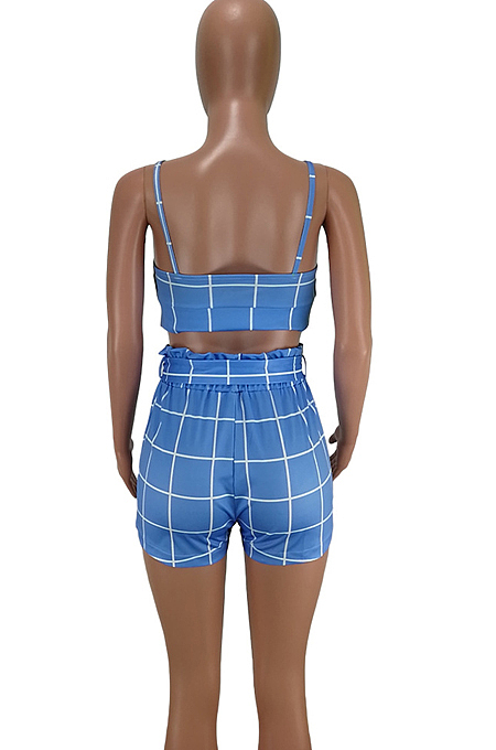Pink Euramerican Plaid Printing Condole Belt Crop Strapless High Waist Shorts Two-Piece HHM6192-2