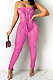 Rose Red Strapless Sexy Pure Color Bandage Back Zipper Perspectivity Ruffle Bodycon Jumpsuits XZ5183-4