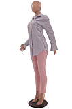Green Wholesal New Stripe Long Sleeve Lapel Neck Single-Breasted Drawsting Shirts LSZ91181-3