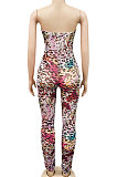 Multicolor Women Strapless Sexy Tight Perspectivity Mesh Spaghetti Printing A Word Shoulder Bodycon Jumpsuits NO Waistband XZ5185-2