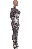Green Positioning Printing Horn Long Sleeve Round Collar Bodycon Jumpsuits ZDD31160-2