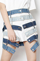 Blue Trendy High Waist Casual Hollow Out Irregular Demin Skirts HAN23318