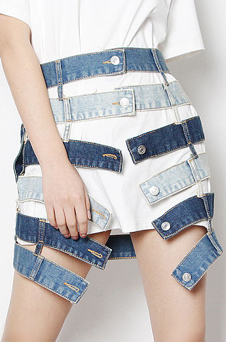 Blue Trendy High Waist Casual Hollow Out Irregular Demin Skirts HAN23318