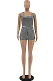 Neon Green Cute Fashion Stripe Condole Belt Tank Shorts Casual Sets LSZ9070-3