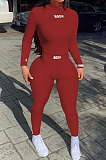 Red New Ribber Lettet Embroidered Long Sleeve O Neck Bodycon Pants Casual Two-Piece YYF8242-2