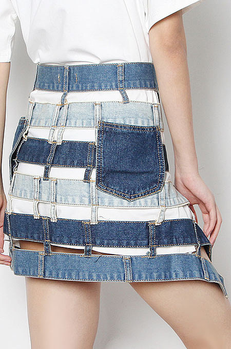 Blue Trendy High Waist Casual Hollow Out Irregular Demin Skirts HAN23318