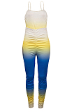 Yellow Blue Gradient Summer Sexy Condole Belt Slim Fitting Ruffle Bodycon Jumpsuits MD308-4