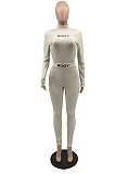 Red New Ribber Lettet Embroidered Long Sleeve O Neck Bodycon Pants Casual Two-Piece YYF8242-2