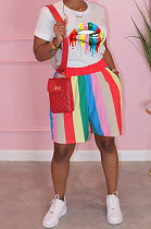 Red Euramerican Women Lips Strap Printing Sport Shorts Sets QQM4317-1