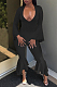 Black Sexy Horn Sleeve V Collar Slim Fitting Solid Color Flare Bodycon Jumpsuits WM21726-3
