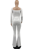 Black Autumn Wholesal Solid Color Long Sleeve Square Neck Flare Long Pants Bodycon Two-Piece YYF8241-2