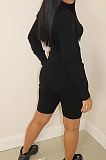 Light Gray Ribber Long Sleeve High Collar T-Shirt High Waist Shorts Solid Color Casual Sets WM21709-3