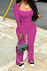 Rose Red Autumn Wholesal Solid Color Long Sleeve Square Neck Flare Long Pants Bodycon Two-Piece YYF8241-4