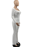 Black Autumn Wholesal Solid Color Long Sleeve Square Neck Flare Long Pants Bodycon Two-Piece YYF8241-2
