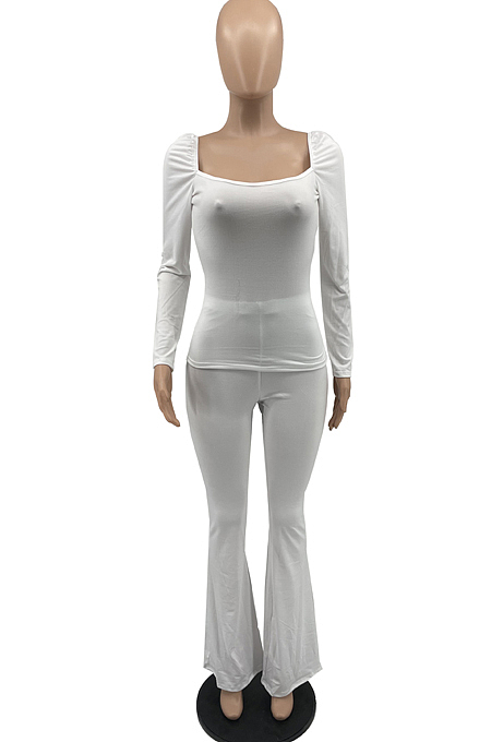 Khaki Autumn Wholesal Solid Color Long Sleeve Square Neck Flare Long Pants Bodycon Two-Piece YYF8241-5