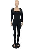 Black New Wholesal Long Sleeve Stand Neck Backless Lace-Up High Elastic Slim Fiitting Yoga Sport Jumpsuits YYF8239-4