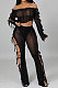 Black Euramerican Long Sleeve Off Shoulder Straplee Sexy Tight Pure Color Milk Silk Pants Sets YF9204-1