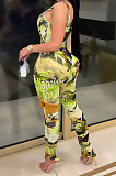 Red Women Digital Printing Sleeveless Sexy Condole Belt Bodycon Jumpsuits XZ5195-2