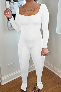 White New Wholesal Long Sleeve Stand Neck Backless Lace-Up High Elastic Slim Fiitting Yoga Sport Jumpsuits YYF8239-1