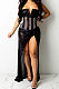Black Trendy Euramerican Club Hot Drilling Sequins Mesh Spaghetti Condole Belt V Neck Split Long Dress XZ5263-1