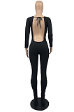Red New Wholesal Long Sleeve Stand Neck Backless Lace-Up High Elastic Slim Fiitting Yoga Sport Jumpsuits YYF8239-2