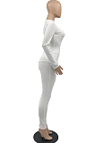 Red Autumn And Winter Elastic Long Sleeve U Neck Top Bodycon Pants Solid Color Two-Piece YYF8240-2