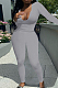 Gray Sexy Women Long Sleeve Low-Cut Bodycon Pants Solid Color Strach Two-Piece YYF8238-5