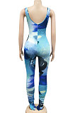 Red Women Digital Printing Sleeveless Sexy Condole Belt Bodycon Jumpsuits XZ5195-2