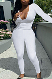 Khaki Sexy Women Long Sleeve Low-Cut Bodycon Pants Solid Color Strach Two-Piece YYF8238-1