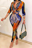 Red Euramerican Fashion Digital Printing V Neck Long Sleeve Long Pants Sets XZ5281-3