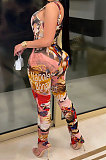 Red Women Digital Printing Sleeveless Sexy Condole Belt Bodycon Jumpsuits XZ5195-2
