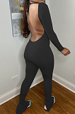 White New Wholesal Long Sleeve Stand Neck Backless Lace-Up High Elastic Slim Fiitting Yoga Sport Jumpsuits YYF8239-1