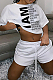 White Euramerican Letter Printing Short Sleeve Round Neck T-Shirt Shorts Loose Solid Color Sports Sets TC062-1
