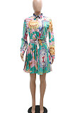 Green Euramerican Long Sleeve Shirt Ruffle Skirts Sets YF9196-3