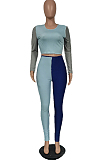 Pink Fashion Autumn And Winter Spliced Long Sleeve Round Neck Crop Top Bodycon Pants Slim Fitting Soprts Sets TC049-3