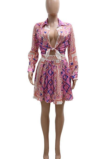 Blue Euramerican Long Sleeve Shirt Ruffle Skirts Sets YF9196-4