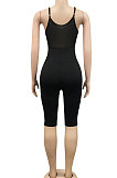 Black Euramerican Fashion Sexy Condole Belt V Neck Hollow Out Pure Color Women Romper Shorts XZ5221-1