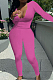 Rose Red Sexy Women Long Sleeve Low-Cut Bodycon Pants Solid Color Strach Two-Piece YYF8238-4