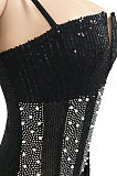 Black Trendy Euramerican Club Hot Drilling Sequins Mesh Spaghetti Condole Belt V Neck Split Long Dress XZ5263-1