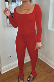 Red New Wholesal Long Sleeve Stand Neck Backless Lace-Up High Elastic Slim Fiitting Yoga Sport Jumpsuits YYF8239-2