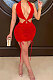 Red Euramerican Solid Color Women Halter Neck Backless Drawsting Sexy Bandage Ruffle Mini Dress XZ5220-2