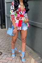 Multicolor Women Fashion Spliced Plaid Long Sleeve Printing Coat SMY8109